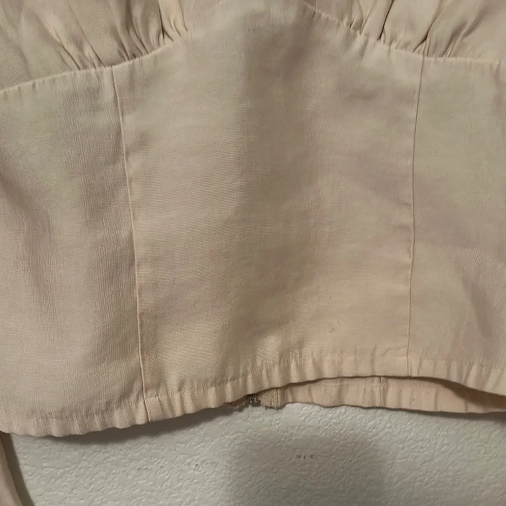 Forever 21 Tan Asymmetrical Puff Sleeve Crop Blouse - Picture 8 of 9